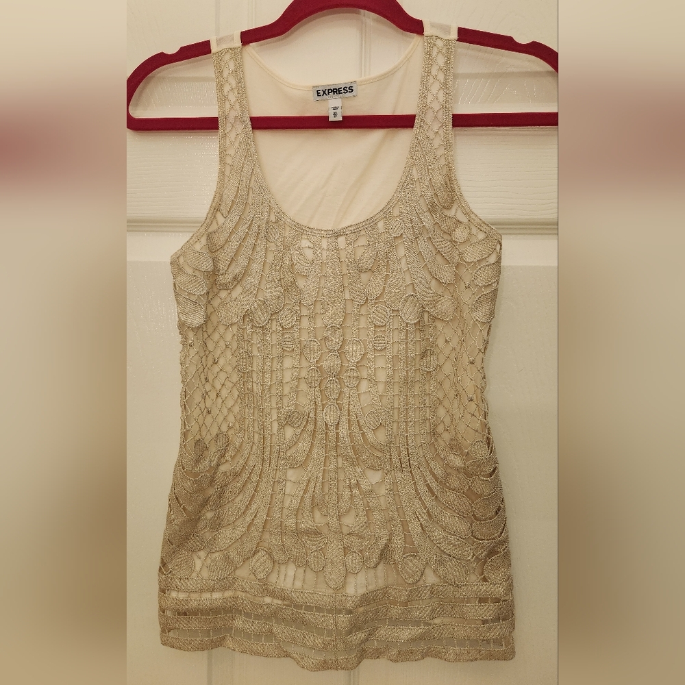 Express Women's Champagne Embroidered Tank Top